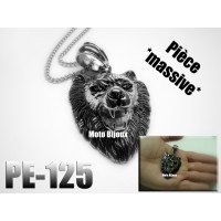 Pe-125, Pendentif Tête de Loup (Wolf), Acier inoxidable ( Stainless Steel )